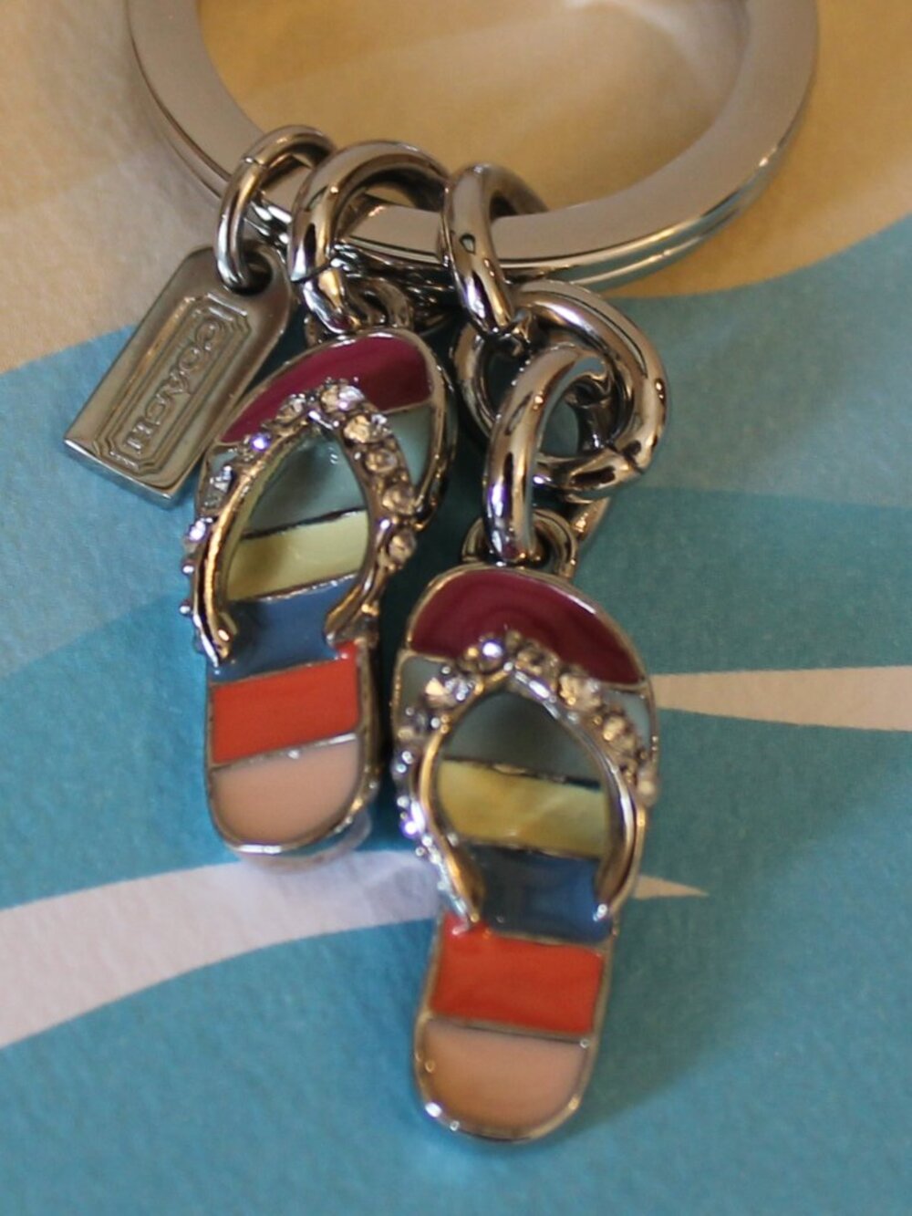 Coach Crystal Flip Flop keychain charm Silver with multi color EUC - Picture 2 of 7